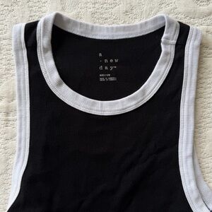 a new day Black Tank with White Trim Ribbed Detail